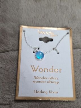 NEW L A Rocks Minis Wonder Necklace Sterling Silver Aqua Stone 16" Dainty